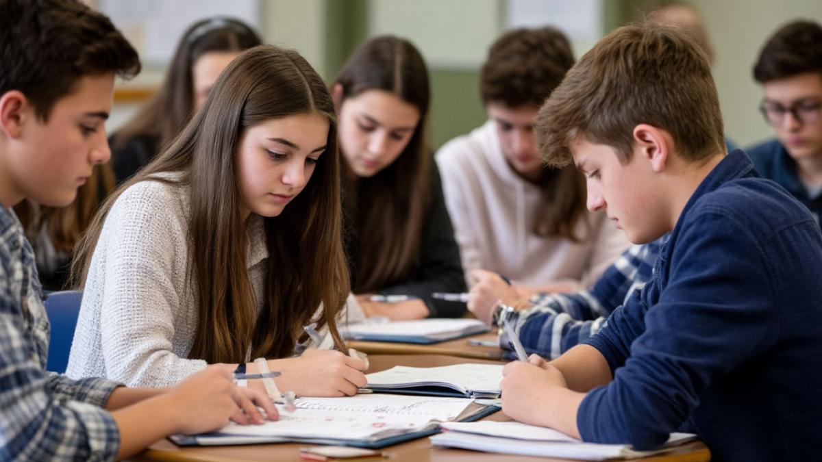 подростки сдают экзамен