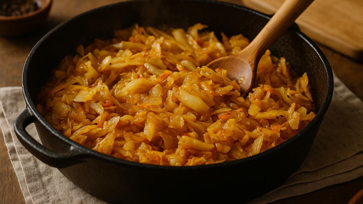 Тушёная капуста в сковороде