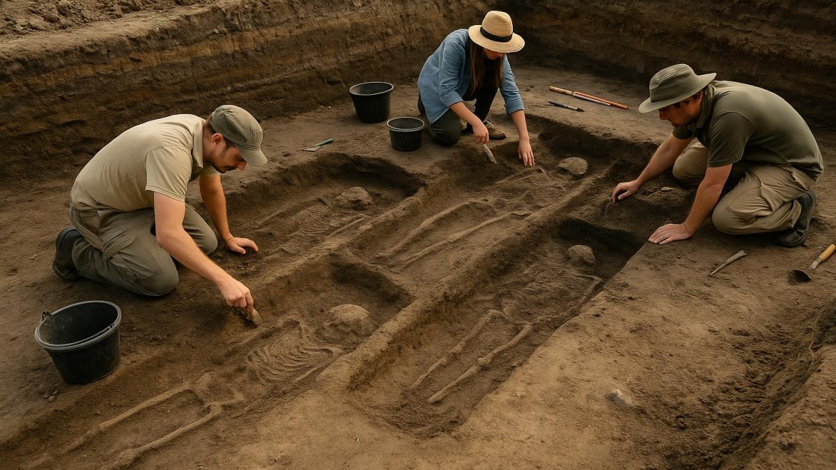 Археологи на раскопках древнего кладбища Археологи на раскопках древнего кладбища