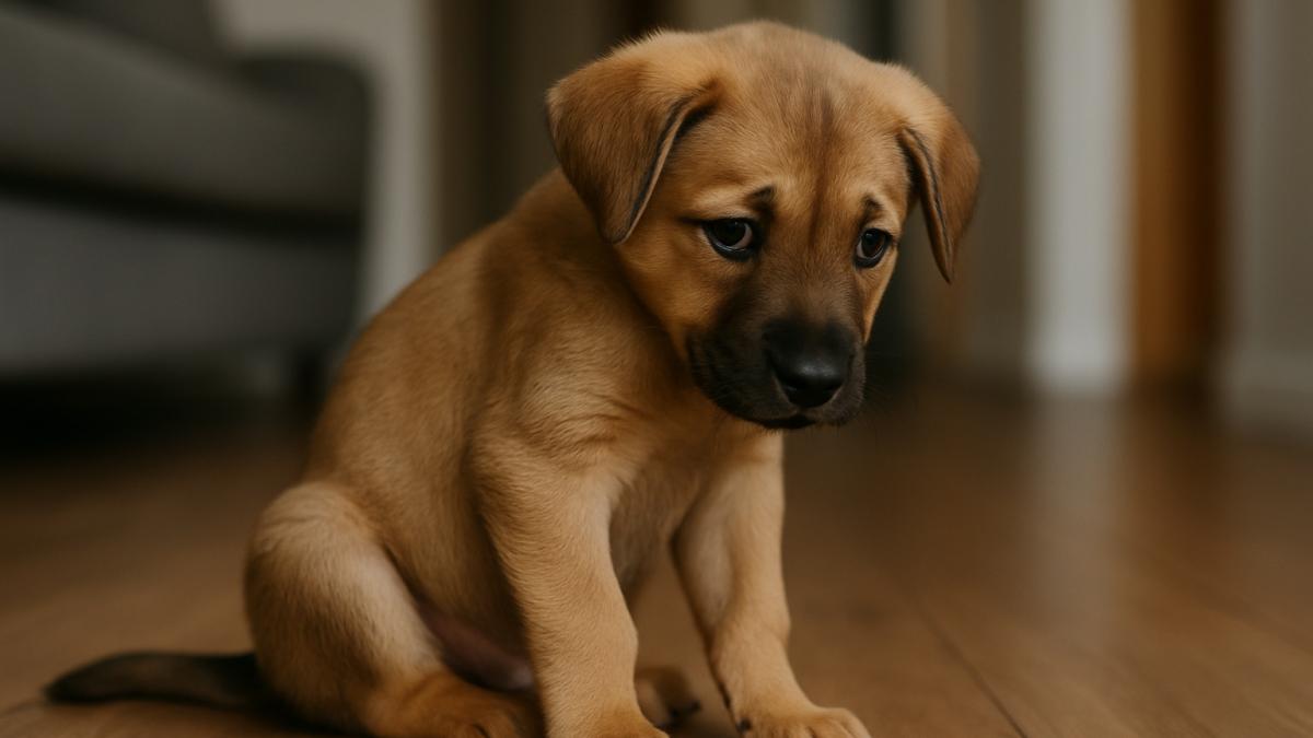 Напуганный щенок дома Напуганный щенок дома