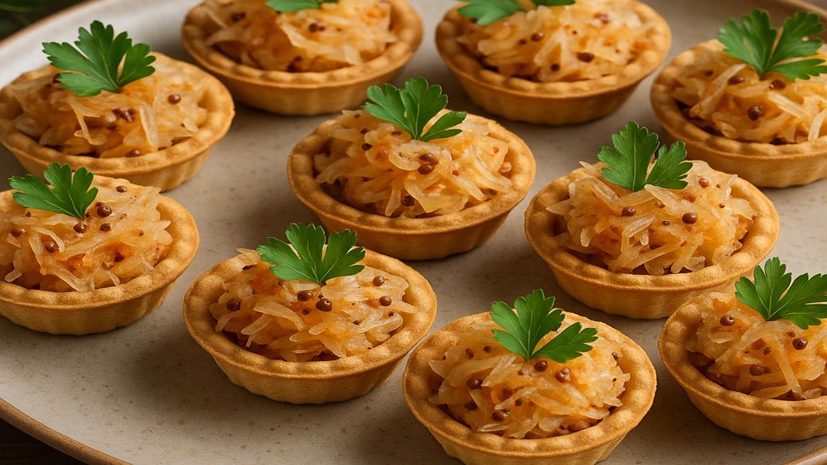 Постные тарталетки с квашеной капустой и горчицей Постные тарталетки с квашеной капустой и горчицей