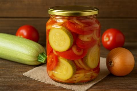 Рецепт салата Летний на зиму включает маринование овощей для хранения