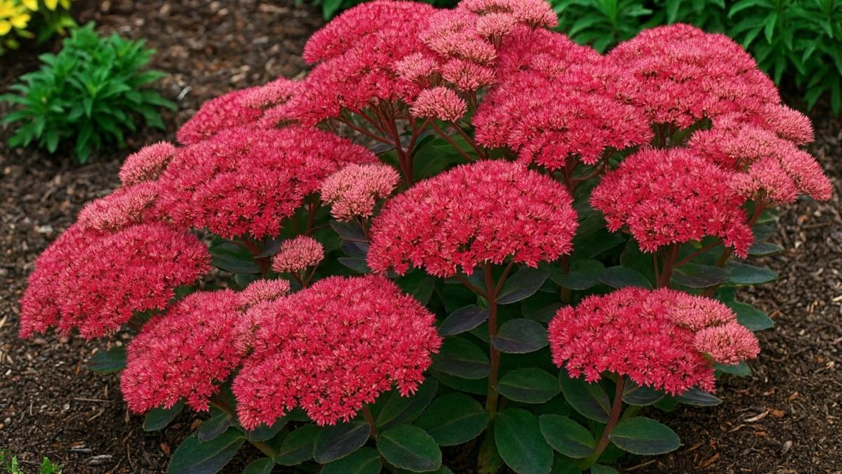 Цветущий седум в саду