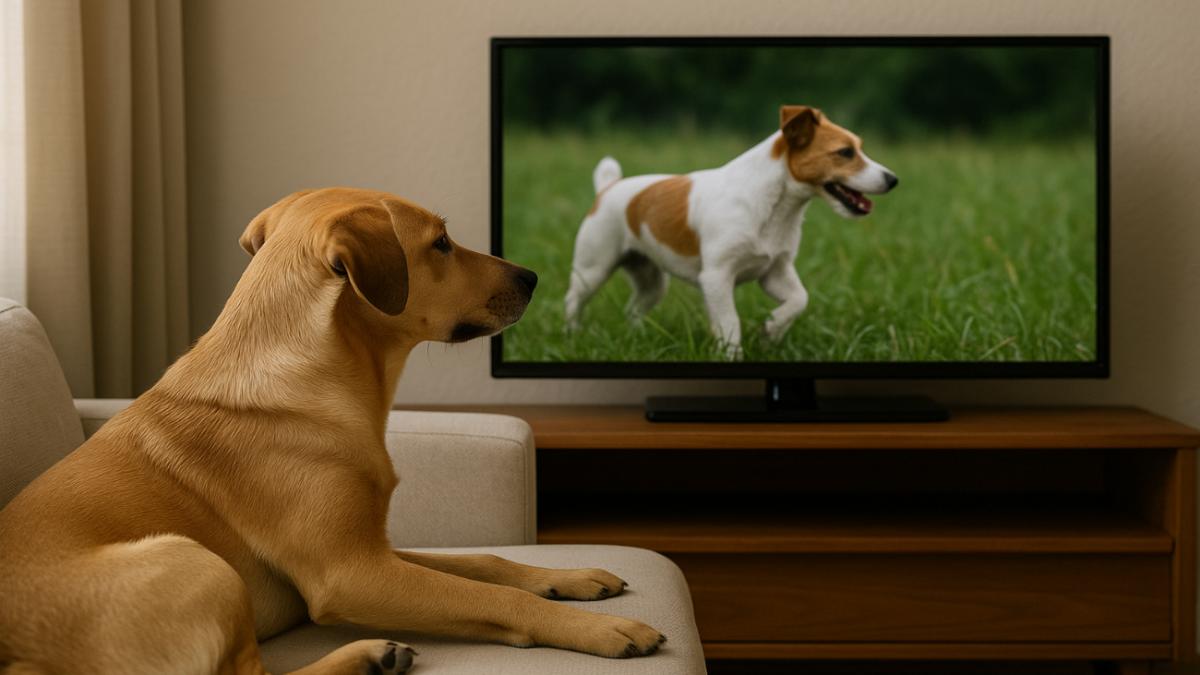 Собака смотрит телевизор