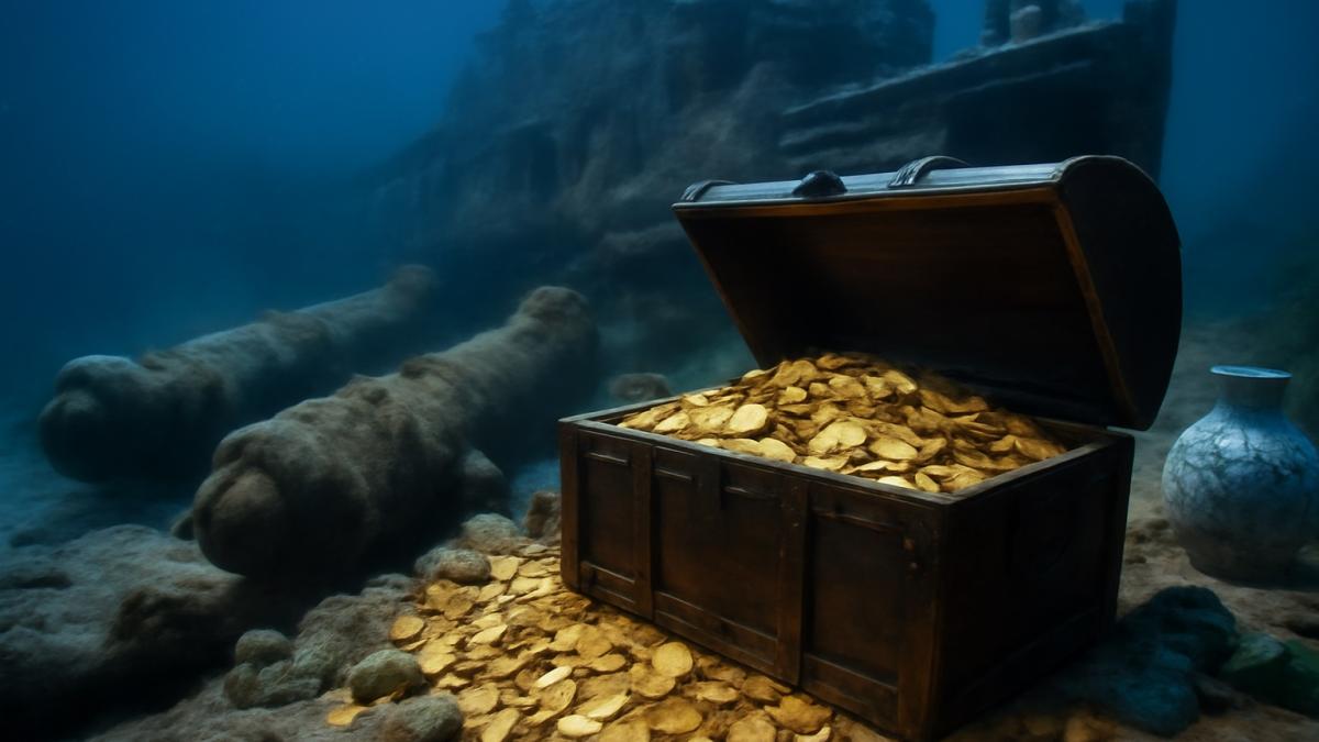 Сундук с золотом под водой