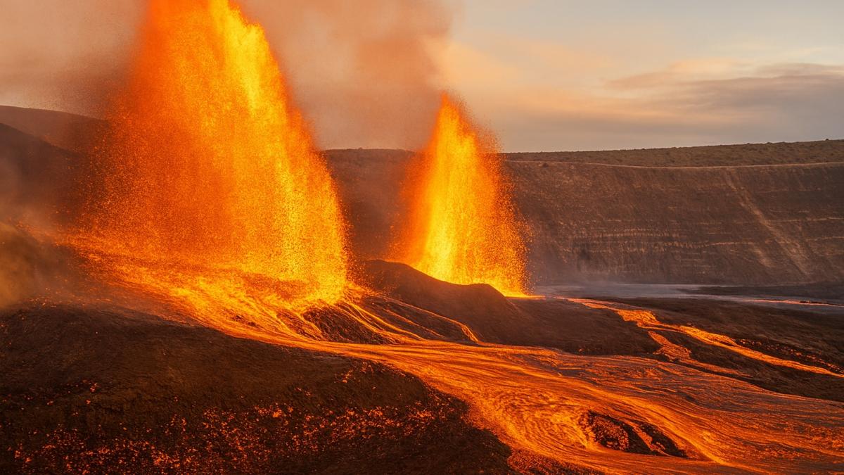 Извержение вулкана на закате