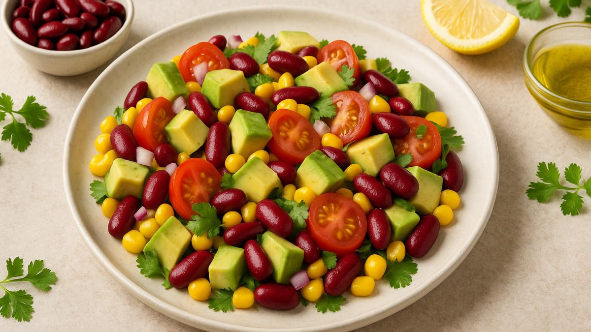 Салат с фасолью, авокадо и кукурузой