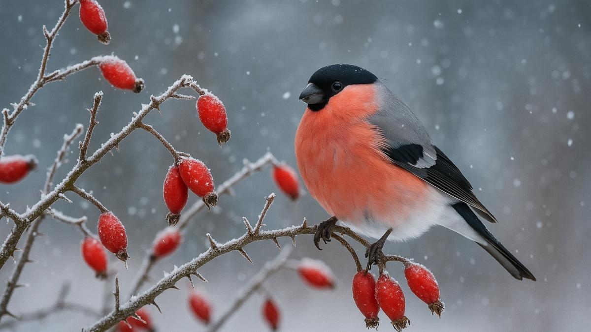 Снегирь в саду