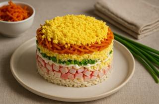 Слоёный салат с копчёной курицей, ананасами и капустой сохраняет форму — повар