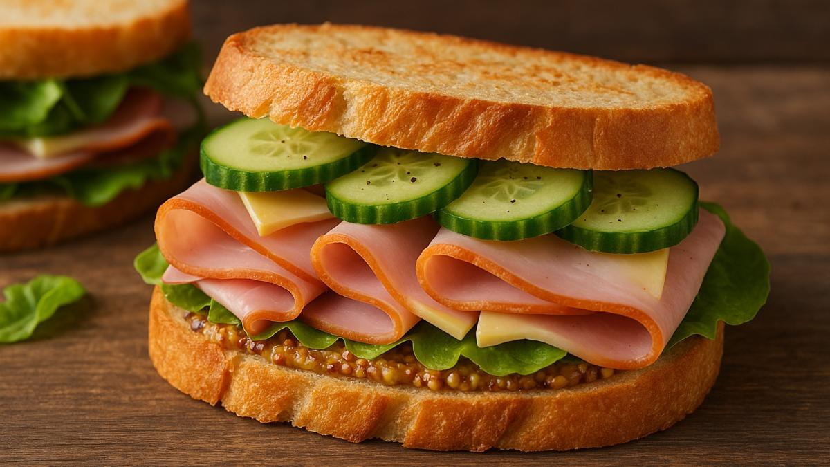 Бутерброд с ветчиной и зернистой горчицей